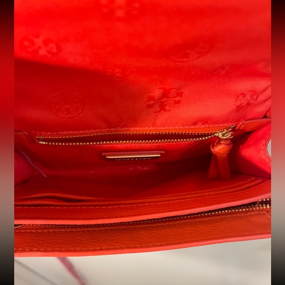 TORY BURCH Chain Shoulder Bag Two Way Clutch Leather Orange - Picture 7 of 8